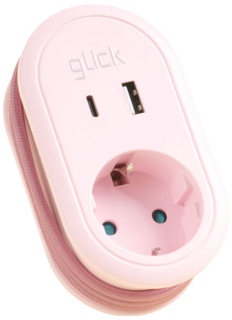 지클릭커 멀티마스터롤 고용량 4000W C타입 휴대용 콘센트 USB 멀티탭 1구 NB703PD, 핑크, 1개