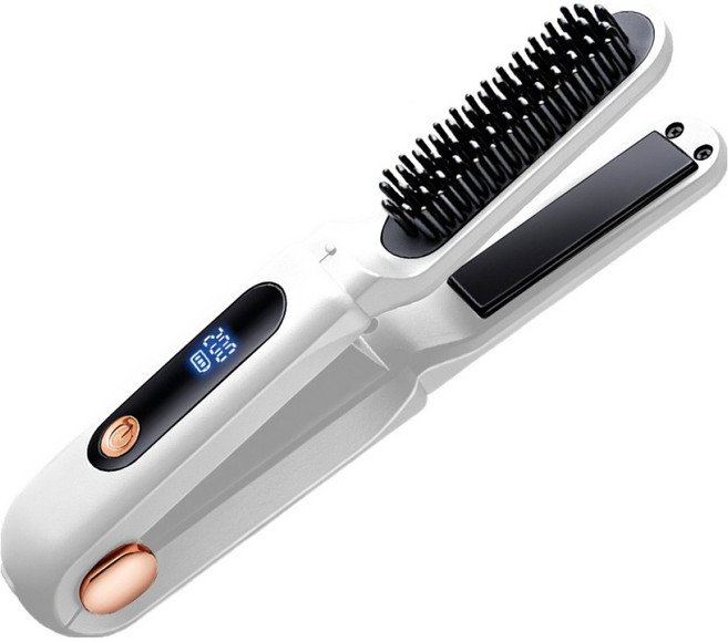 AURRA 2in1 무선 고데기 휴대용 판고데기 빗고데기 3단계 무선 빗고데기, 1, 흰색