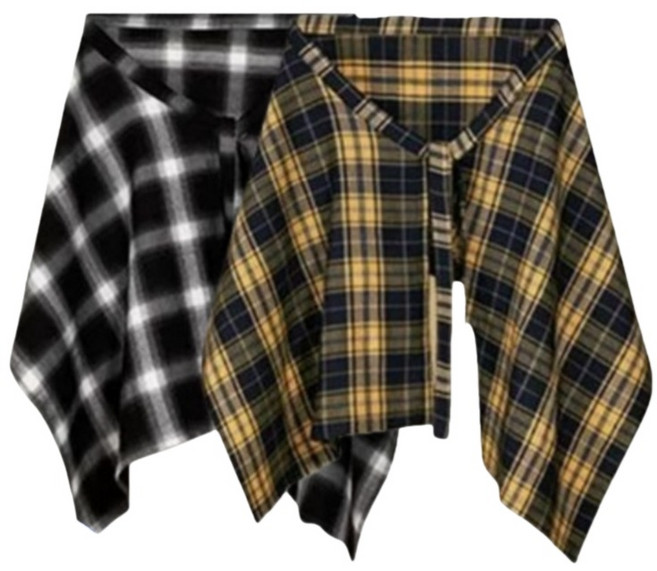 Makone 여성 페이크 레이어드 힙커버 체크 셔츠랩 패션 커버업 스커트 2종 세트