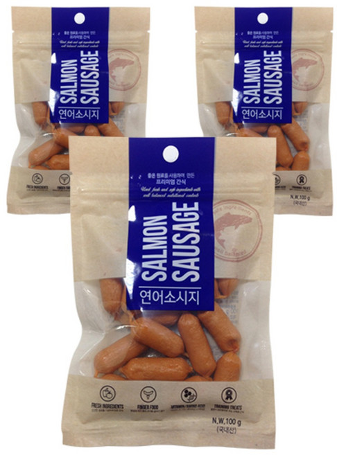 강아지 소시지 간편 간식, 연어맛, 100g, 3개