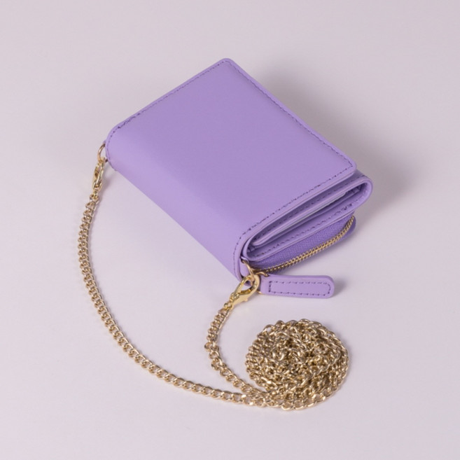 본아띠 라피네 여성 반지갑 천연소가죽 비비지 체인 크로스 스트랩 수제작 동전 지퍼 반지갑