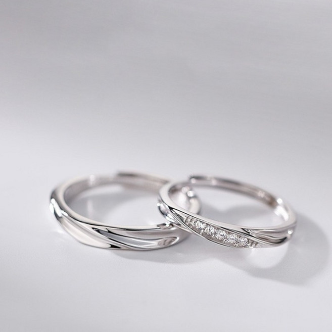 FANSYLI 커플링 1+1 남여 심플 반짝 조절형 큐빅 프로포즈 반지 W2504A23