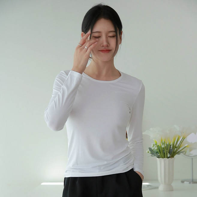 노브라 캡내장 모달 슬림핏 긴팔 내의 상의 히트앤웜 발열 브라탑 25FW