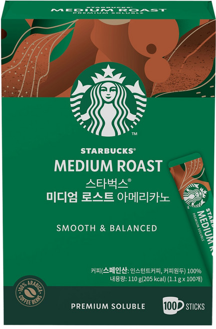 스타벅스 미디엄 로스트 아메리카노 원두커피믹스 인스턴트커피 1.1g, 11g, 100개입, 1개