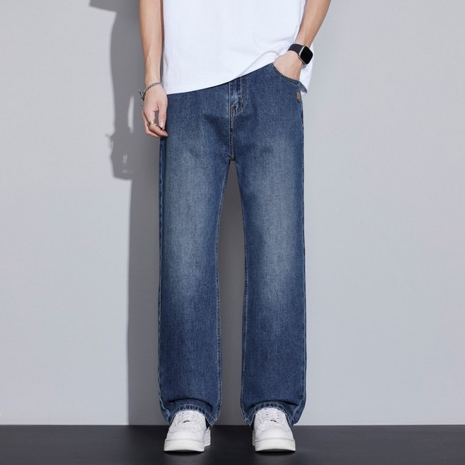 wassup 남자 청바지 일자핏 얇은 남성 여름바지 와이드 빅사이즈 작업복바지