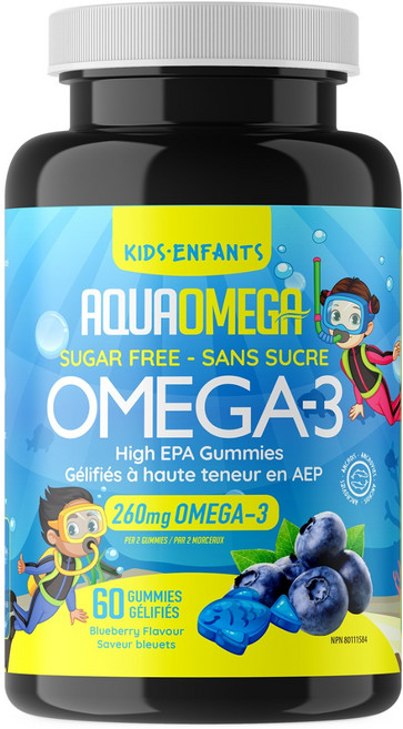 아쿠아오메가 초고순도 알티지 고함량 고농축 ADHD 200mg EPA 260mg 오메가3 40mg DHA 660IU 비타민D 어린이용 구미 젤리 블루베리맛, 2병, 60구미(젤리), 60정