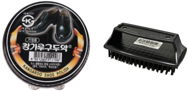 캉가루구두약+솔세트 구두약 구두솔 구두 광택 세트 가죽 구두 관리 신발 광택 솔, 검정+솔, 1세트