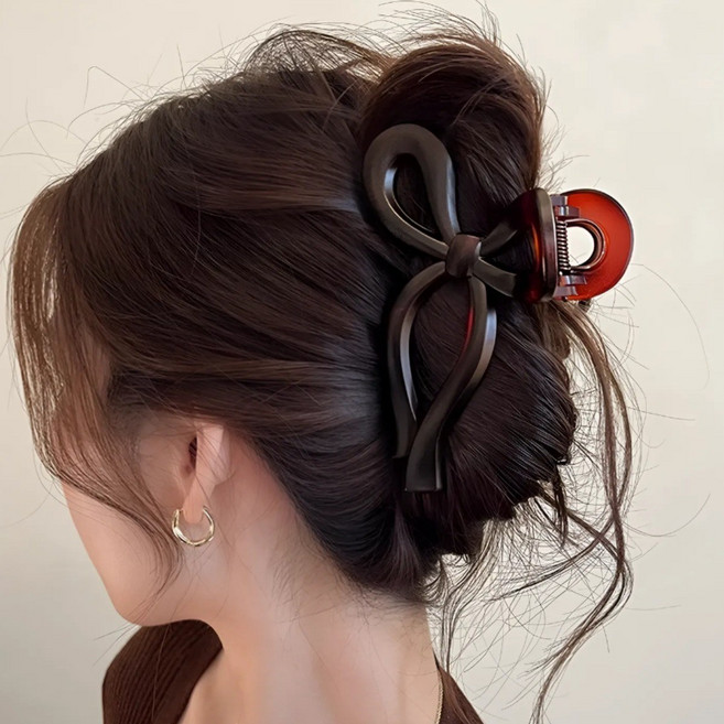 COCOMONSTER 프리미엄 무광 리본 올림머리 헤어 집게핀 반머리 헤어핀 11cm