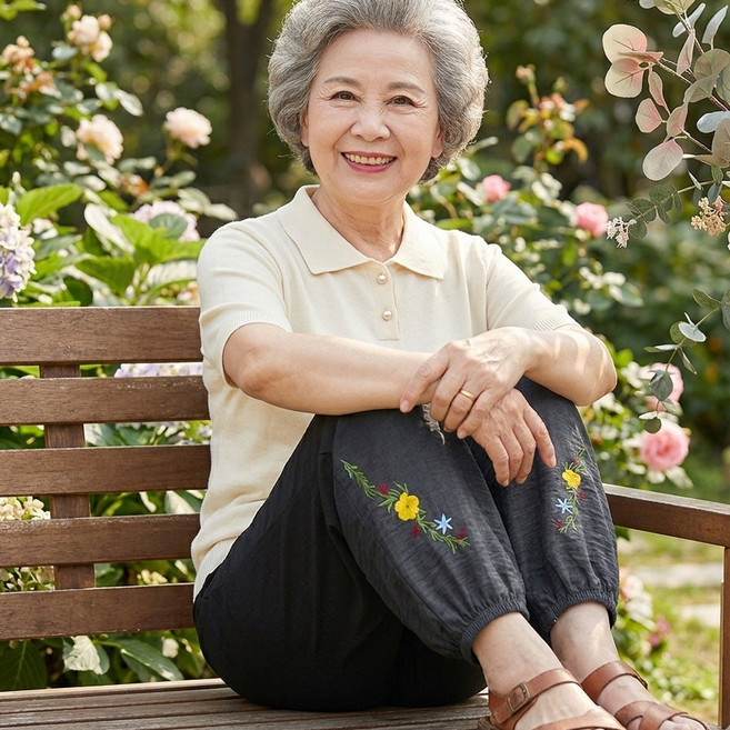 국민할매 할머니옷 여름 마느낌 밑단 꽃자수 몸빼바지[HW-3082] 중년 여성의류 요양원옷
