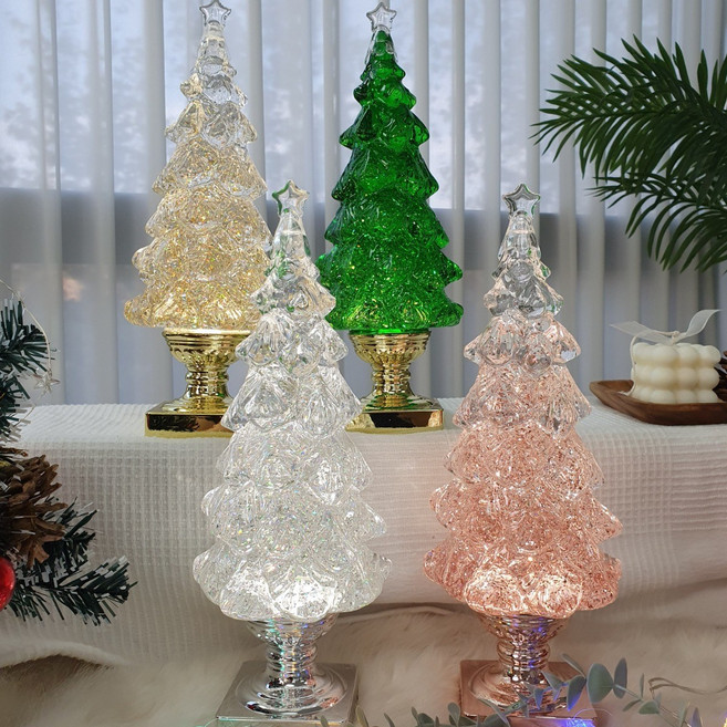 크리스마스 크리스탈 얼음 투명트리 워터볼 오르골 어린이 선물, 그린