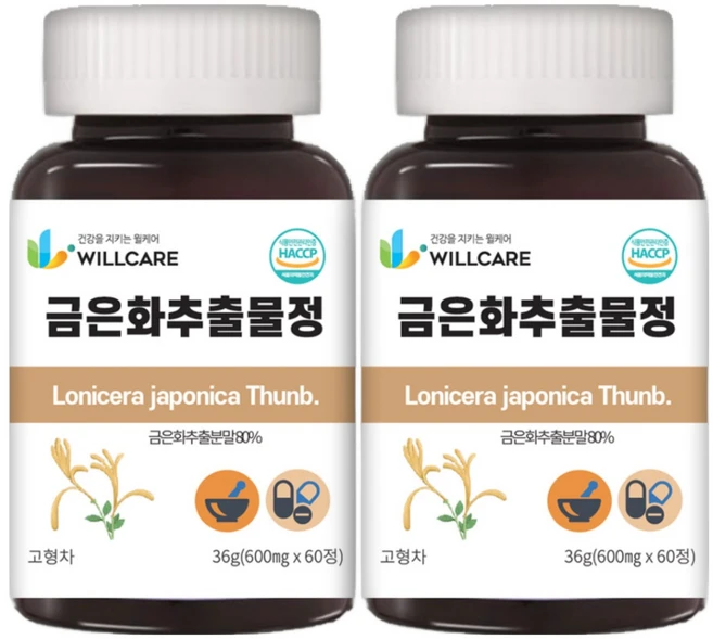윌케어 금은화 인동꽃봉오리 추출물정 600mg x 60정, 2개 - 쿠팡