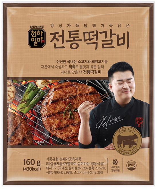 천하일미 홍석천 이원일 직화떡갈비 패티 160g (총20장) 매콤5팩+전통5팩, 10개