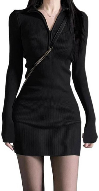 Makone 여성 봄가을 힙 스커트 원피스 블랙 슬림 스커트