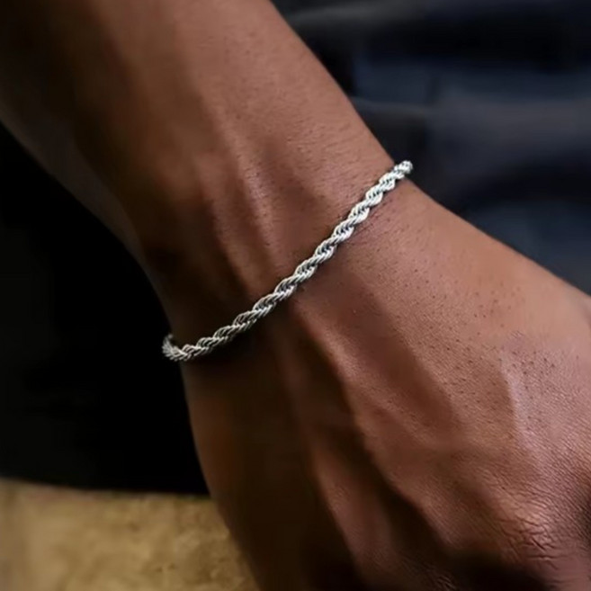 스털링실버 남녀공용 4mm 클래식 트위스트 체인팔찌