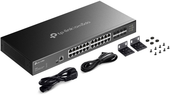 10Gbps 24포트 RJ45 사업용 초고속 포트 묶어 LACP 대역폭확장 스위칭허브 티피링크 10G/1G SFP+ 슬롯 640Gbps SX3832