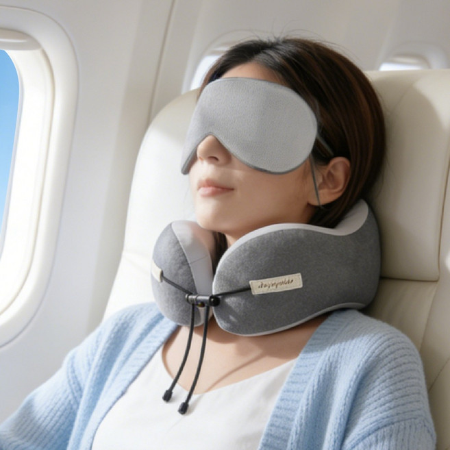 FASEN 목베개 양면안대 세트 여행용 기내용 차량용 쿠션배게 휴대용 지지력 굿 쿠션 통기 메모리폼 목쿠션 암막 수면안대 - 목베개