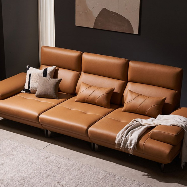 쉐우드가구 라솔 이태리 천연통가죽 천연소가죽 기능성 스윙 소파 4인용, 크림