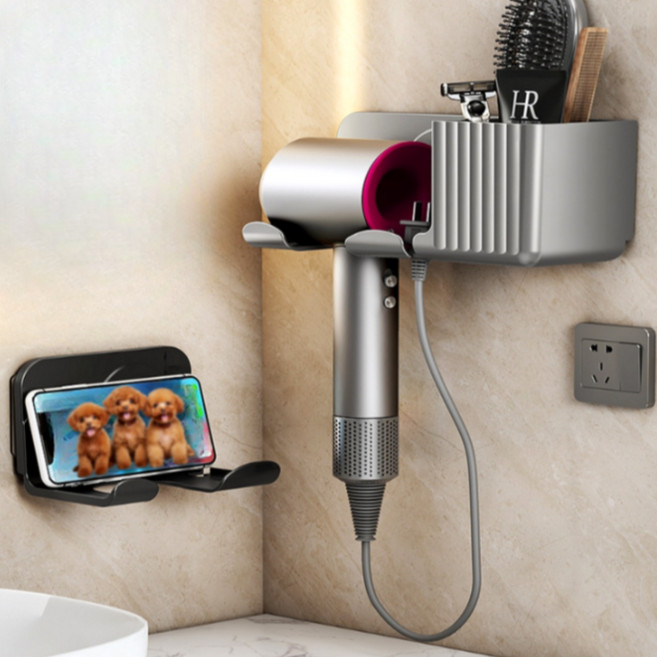 마마마켓 무타공 드라이기 거치대 세트, 2개, 그레이