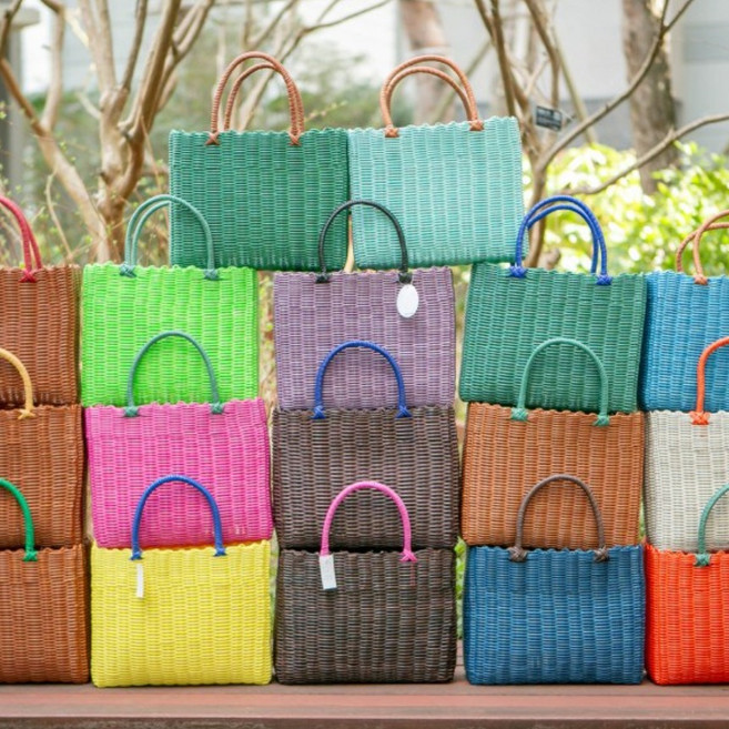 초록샘 컬러핸들 대중소 3p 빨대가방 바구니 피크닉 비치백 바캉스백 목욕 스파 수영 왕골 라탄