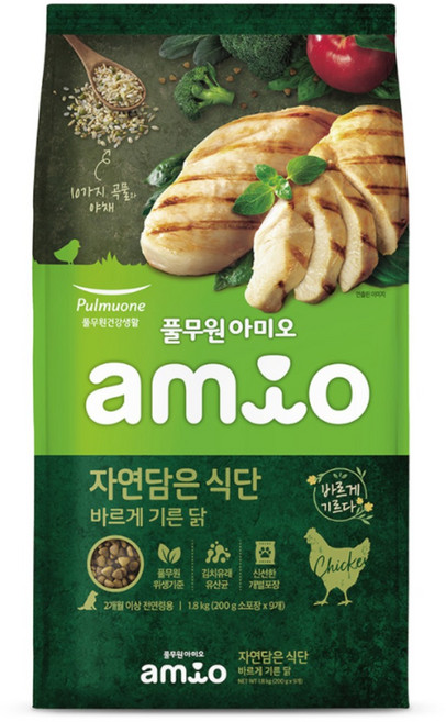 풀무원아미오 전연령 강아지 자연담은 건식사료, 닭, 1.8kg, 1개