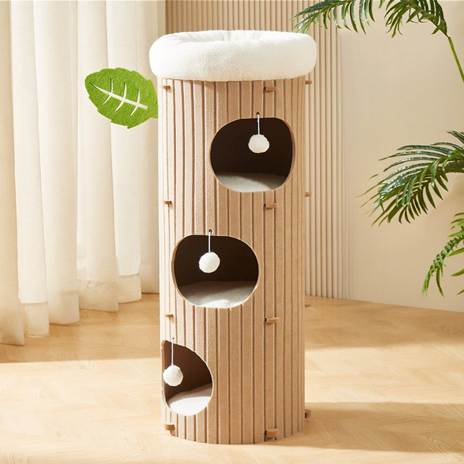 고양이 타워 미니 놀이터 원형 캣타워 스크래쳐 포함 숨숨집, 1개, 커멜