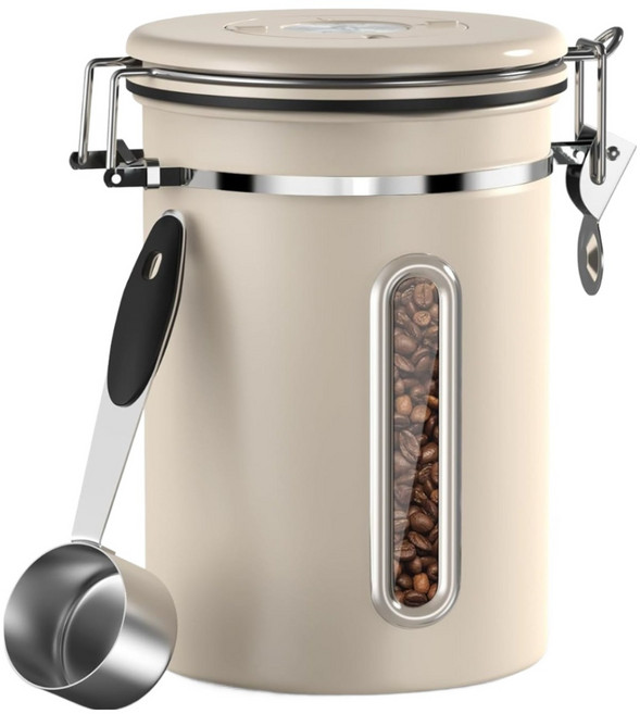 원두보관 커피통 밀폐형 리스 스틸 주방 식품 보관함1500ML 원두 보관 밀폐용기 원두 통 밀폐용기 원두커피 보관 밀폐용기 원두커피보관용기 커피 보관 밀폐용기 커피콩 보관, 아이보리색(1500ML), 1개