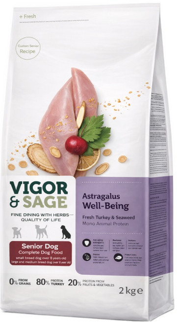 비고앤세이지 강아지 시니어 아스트라갈러스 웰빙 건식사료, 1개, 2kg, 칠면조