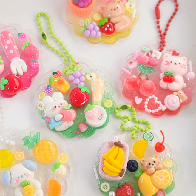 (10개번들세트) 내맘대로 키링 만들기 테마 미술 취미 창의력 미니어처 데코 선물, 과일마켓 세트, 1세트