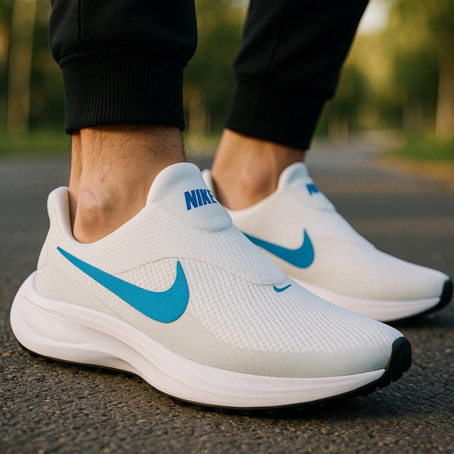 나이키 남자운동화 레볼루션 8 이지온 화이트 블루 경량화 발편한 런닝화 조깅화 발볼넓은신발