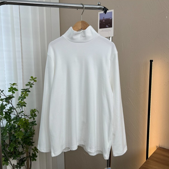 PLYU 루즈핏 양면 피치기모 소프트 겨울 데일리 반폴라티셔츠