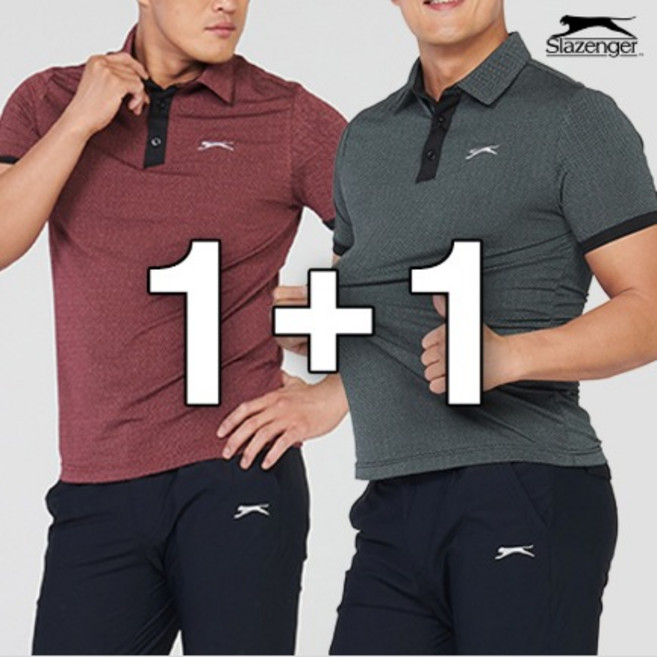 슬레진저 1+1 남성 헤링본 스판 카라 반팔 티셔츠