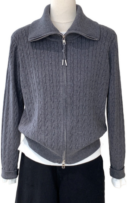 SONOVA 케이블 짚업 니트 가디건 하이넥 투웨이 지퍼 카라