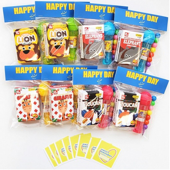 해피데이 동물블럭 선물 구디백 8개 + 스티커 8개 세트, 블루, 1세트