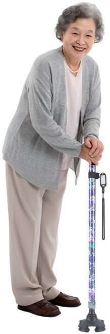 에이리브 노인 미끄럼방지 네발 길이조절 꽃 어르신 여성용 가벼운 지팡이, 1개, 네이비