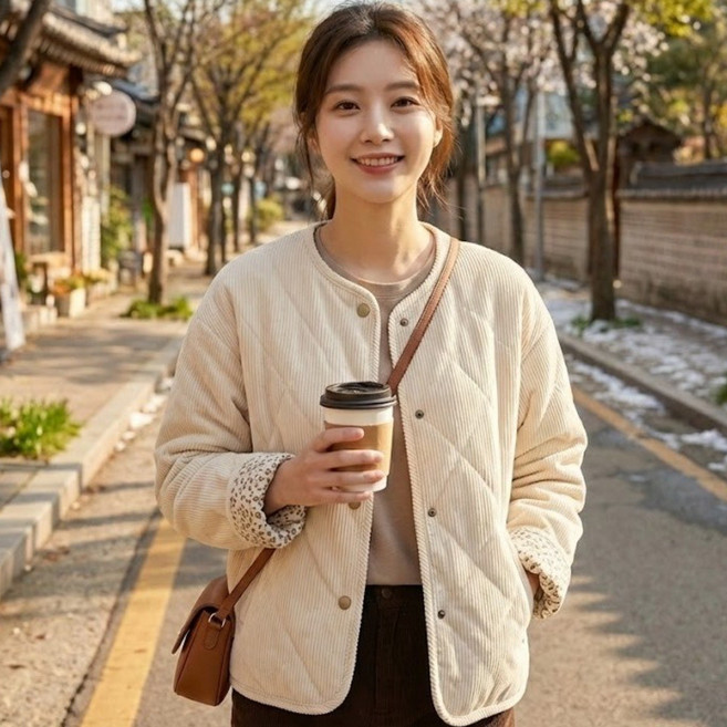 포리프 여성 데일리 코듀로이 퀼팅 누빔 자켓 봄 가을 겨울 아우터