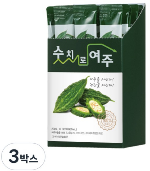 숫치로여주즙 100%여주즙 HACCP인증 상시제조 가장많이선택, 3박스, 20mlX30포, 600ml