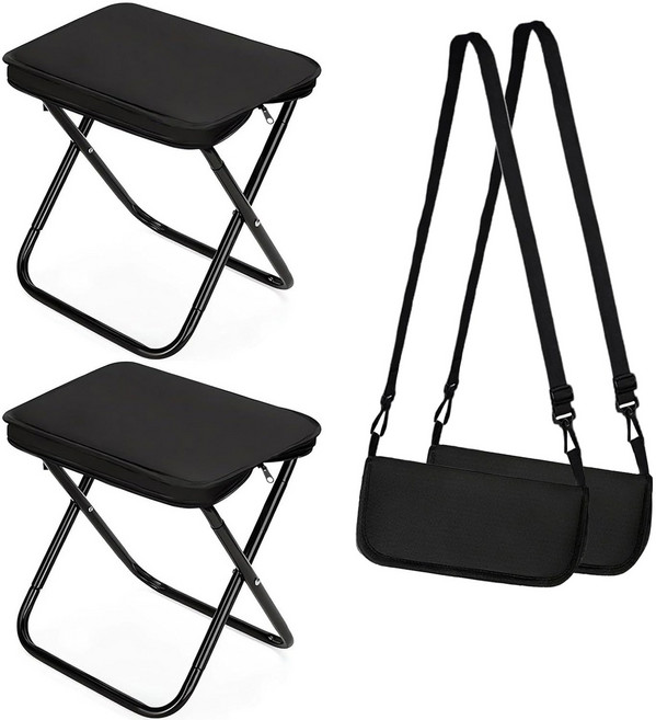 오토림 크로스백 휴대용 접이식 의자 310g 초경량 미니의자 캠핑 낚시 웨이팅 필수템, 2개, 블랙