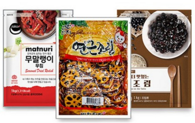 반찬단지 무말랭이1Kg+연근조림1Kg+콩장조림1Kg, 1세트