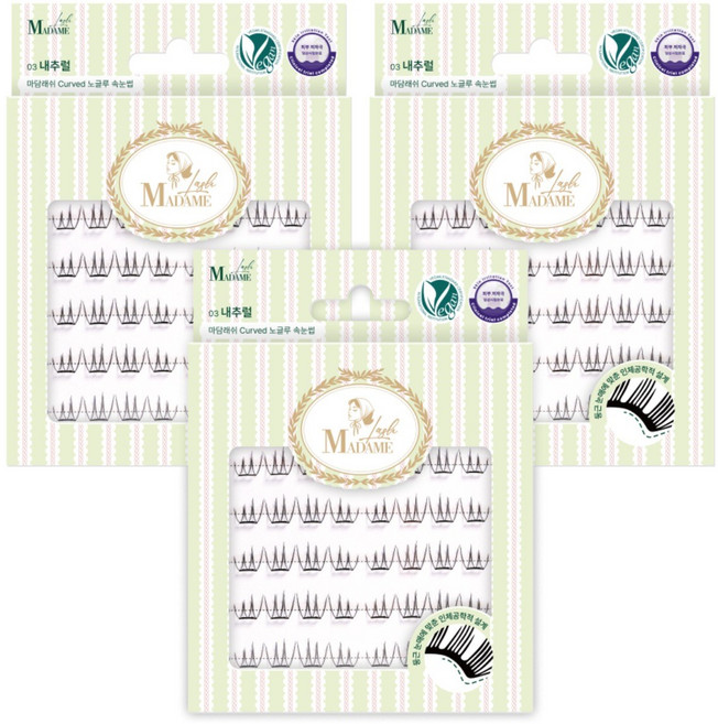 마담래쉬 비건 커브드 노글루 속눈썹, 3개, 내추럴