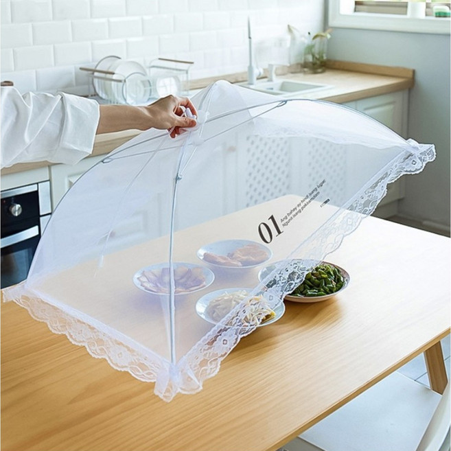 가엔가 1+1 원터치 접이식 레이스 밥상보 음식덮개 커버, 2개