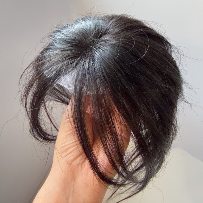 샤일리 여성용 볼륨업 인모 정수리 부분가발 흰머리커버 머리숱 보충, 1개, 자연블랙+팔자가르마타입
