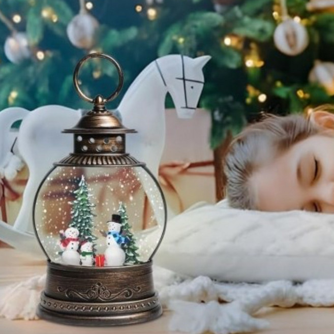 크리스마스 오르골 눈내리는 산타 선물 무드등 파티 장식 소품 회전목마 램프, 6-2204455S1