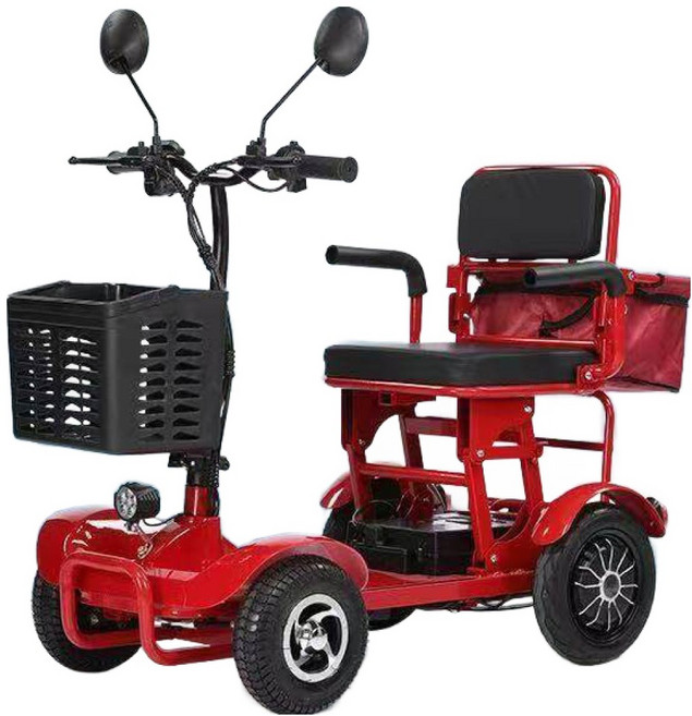 일렉모타로 안전하고 편리한 4륜 전동차 노인용 이동수단 편의성 강화 800W 언덕등판가능 접이식 전동스쿠터 전기차, 1개, 레드-400W-20Ah(최대80km주행가능)