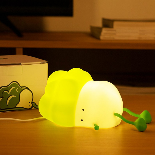 꾼스 귀여운 철푸덕 상추 무드등 밝기조절 실리콘 말랑말랑 터치 아기방무드등, 7색변환 상추무드등 패키지