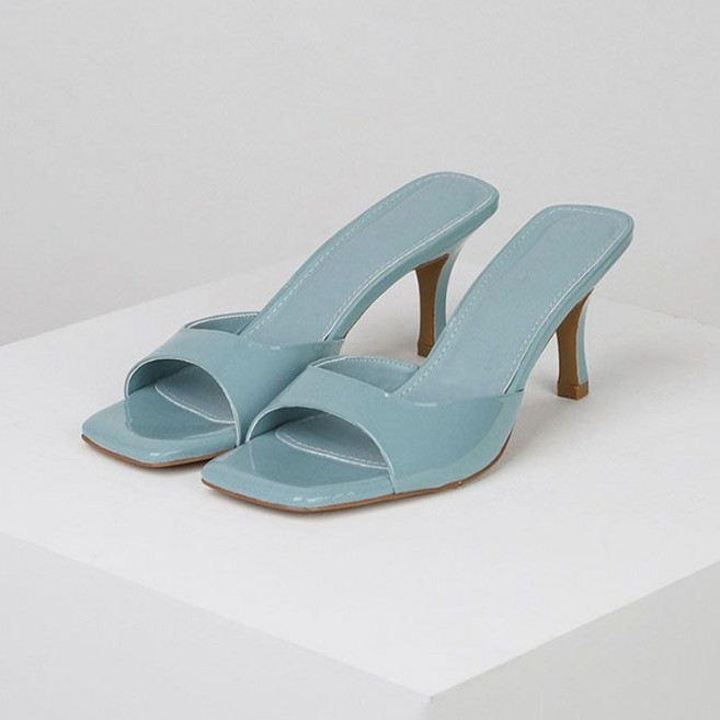 COSYEVNO 여성용 봄여름 스퀘어토 미들힐 오픈토 뮬 샌들 Tzkggtx-5