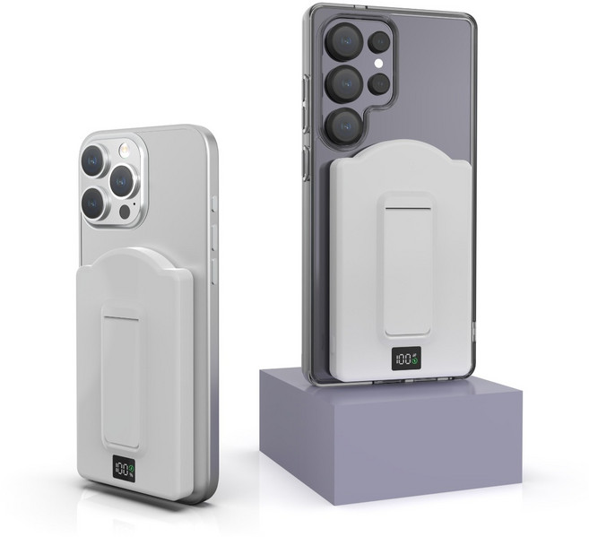 베온 아크핏 초슬림 갤럭시 맥세이프 보조배터리 고속 무선충전 거치대일체형, 화이트, 5000mAh