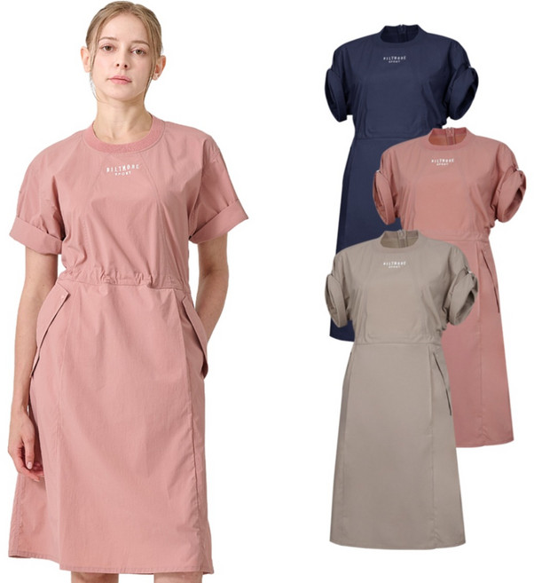 빌트모아 여성 캐주얼 롤업 숏 슬리브 반팔 원피스