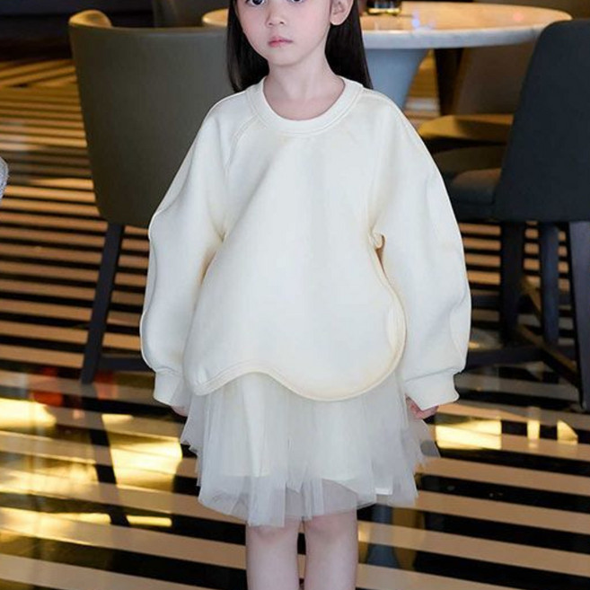 아동 여아 라운드넥 맨투맨 샤 스커트 일체형 원피스