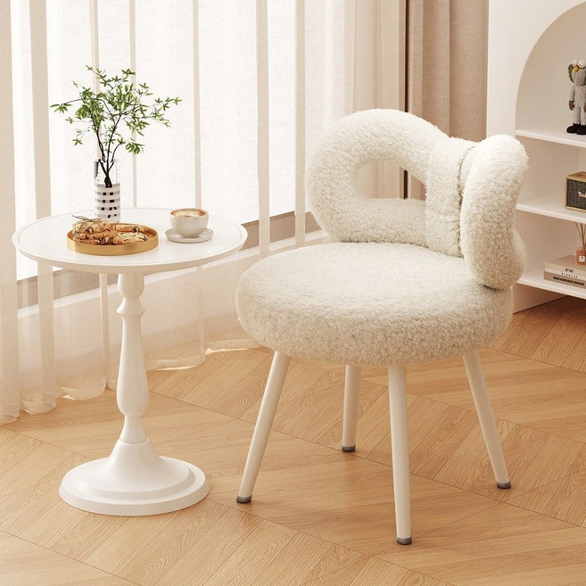 Savelio 푹신한 편안한 리본 등받이 화장대 의자 스툴, 1개, 화이트