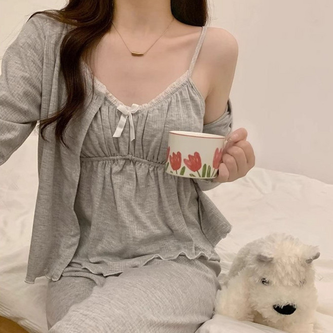 5컬러 3피스 탈부착캡 나시 가디건 세트 파자마 잠옷